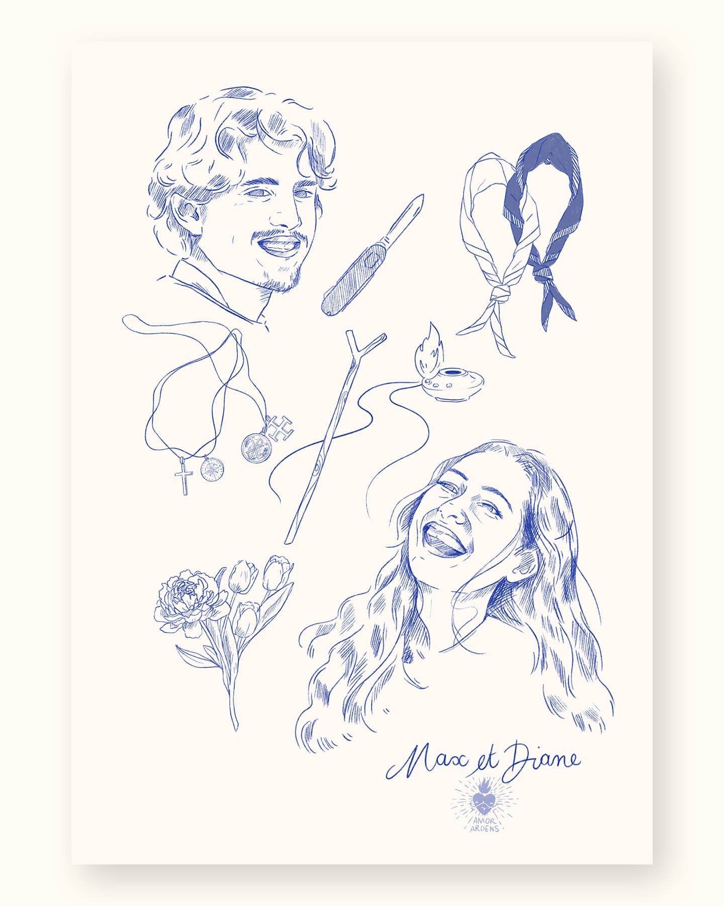 Portrait couple sur mesure — illustration catholique artisanale, vue 2