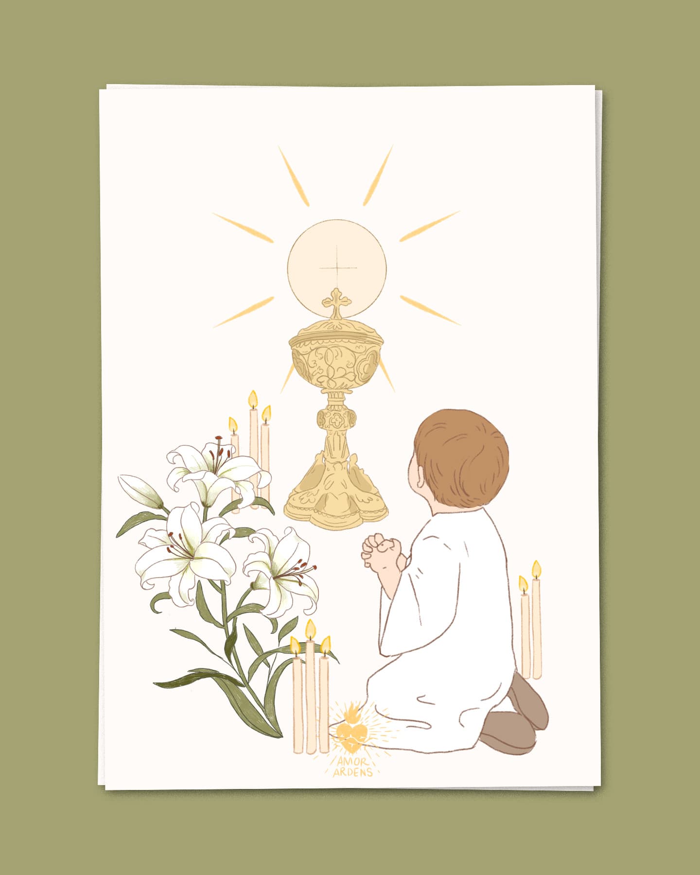En souvenir de ma première communion — illustration catholique artisanale
